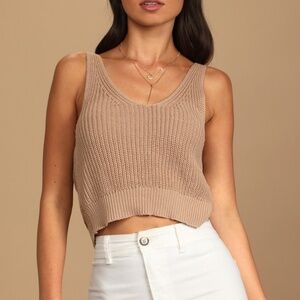 Let's Get Away Taupe Knit Twist Back Tank Top